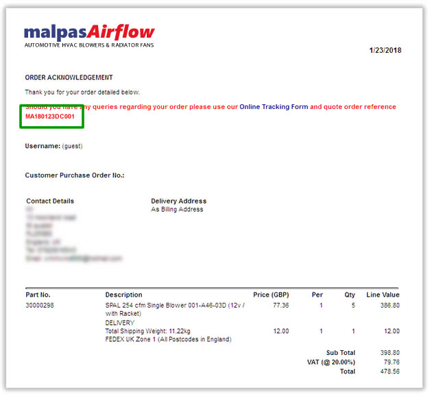 malpasAirflow Order Email Sample